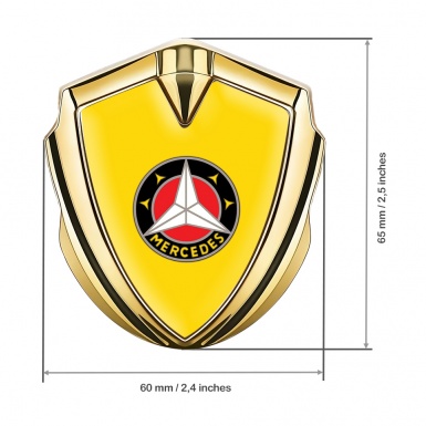 Mercedes 3D Car Metal Domed Emblem Gold Yellow Foundation Circle Logo