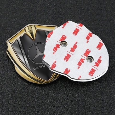 Mercedes Benz Metal Emblem Self Adhesive Gold Grey Base Metallic Stripes