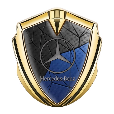 Mercedes Benz Fender Metal Domed Emblem Gold Blue Mosaic Pattern