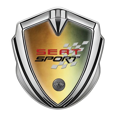 Seat Sport Trunk Metal Emblem Badge Silver Color Base Racing Flag