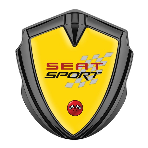 Seat Sport Metal Emblem Self Adhesive Graphite Yellow Racing Flag