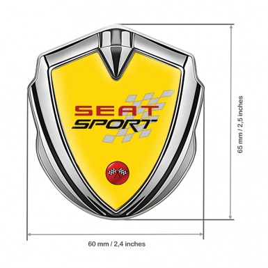 Seat Sport Metal Emblem Self Adhesive Silver Yellow Racing Flag
