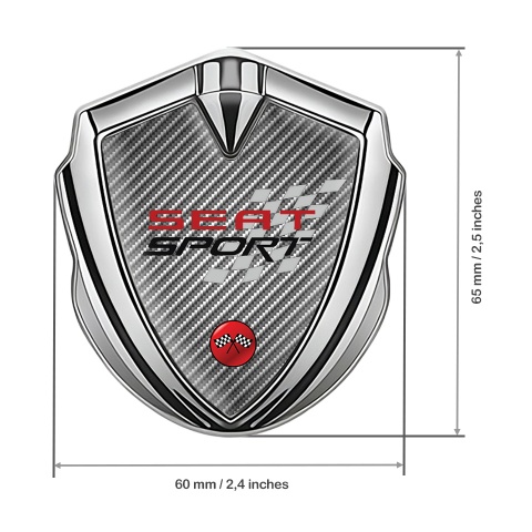 Seat Sport 3D Car Metal Domed Emblem Silver Light Carbon Red Logo
