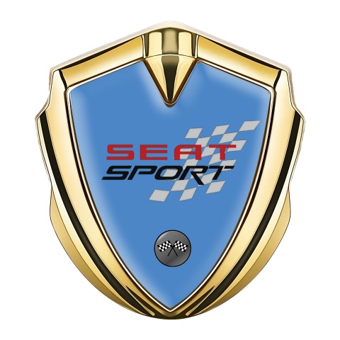 Seat Sport Bodyside Domed Emblem Gold Blue Racing Flags Design
