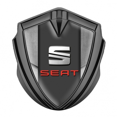 Seat Fender Emblem Badge Graphite Stone Slab Base Red Logo Design
