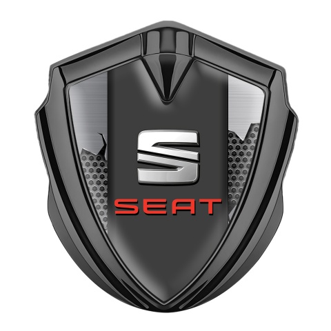 Seat Trunk Emblem Badge Graphite Light Hex Shred Metal Plate Design