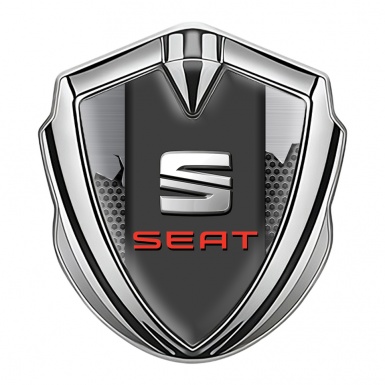 Seat Trunk Emblem Badge Silver Light Hex Shred Metal Plate Design