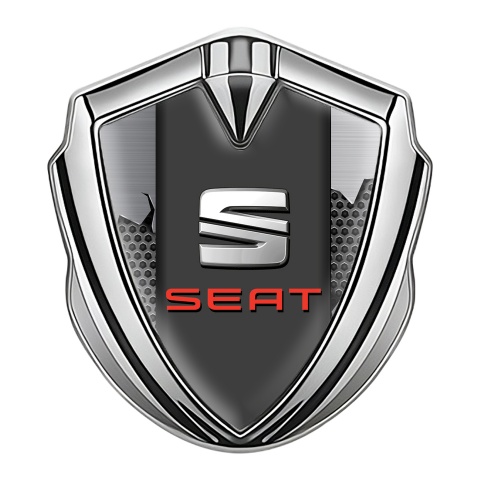 Seat Trunk Emblem Badge Silver Light Hex Shred Metal Plate Design