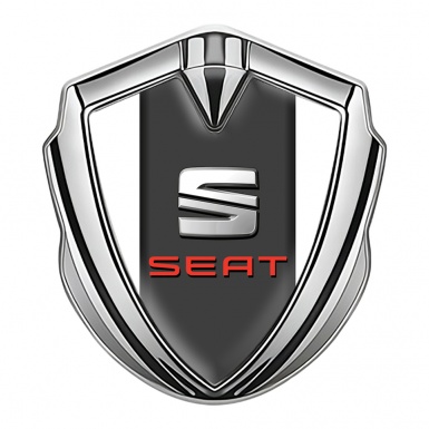 Seat 3D Car Metal Domed Emblem Silver White Foundation Red Logo