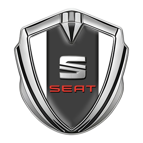 Seat 3D Car Metal Domed Emblem Silver White Foundation Red Logo