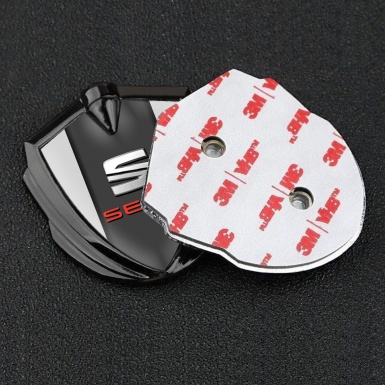 Seat Fender Metal Domed Emblem Graphite Grey Dark Pilon Red Stamp