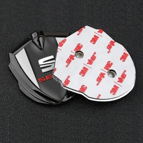 Seat Fender Metal Domed Emblem Graphite Grey Dark Pilon Red Stamp