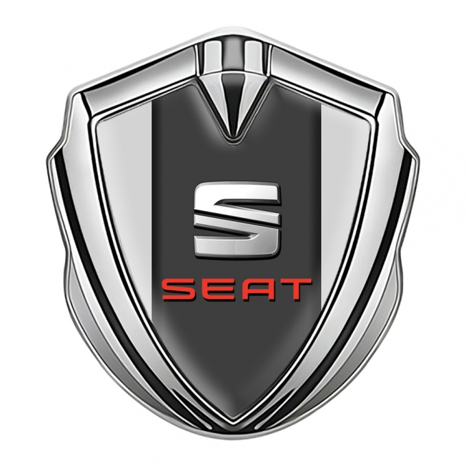 Seat Fender Metal Domed Emblem Silver Grey Dark Pilon Red Stamp