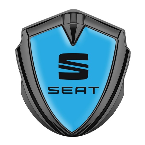 Seat Trunk Metal Emblem Badge Graphite Sky Blue Base Black Logo