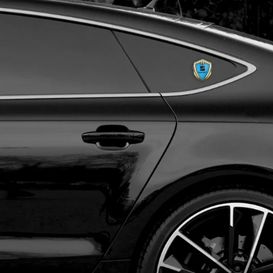 Seat Trunk Metal Emblem Badge Gold Sky Blue Base Black Logo