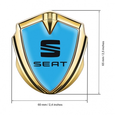 Seat Trunk Metal Emblem Badge Gold Sky Blue Base Black Logo