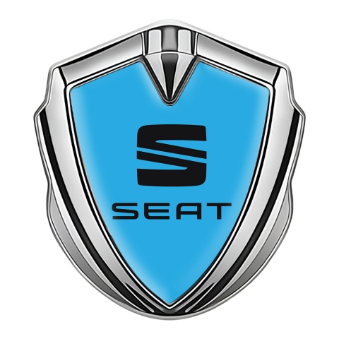 Seat Trunk Metal Emblem Badge Silver Sky Blue Base Black Logo