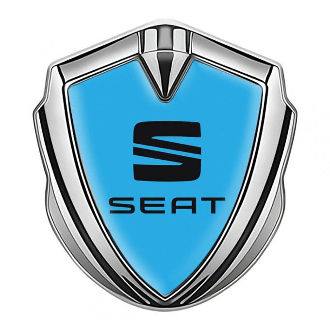 Seat Trunk Metal Emblem Badge Silver Sky Blue Base Black Logo