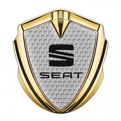 Seat 3D Car Metal Domed Emblem Gold Grey Honeycomb Clean Logo