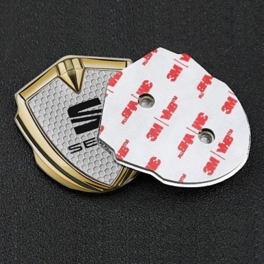Seat 3D Car Metal Domed Emblem Gold Grey Honeycomb Clean Logo