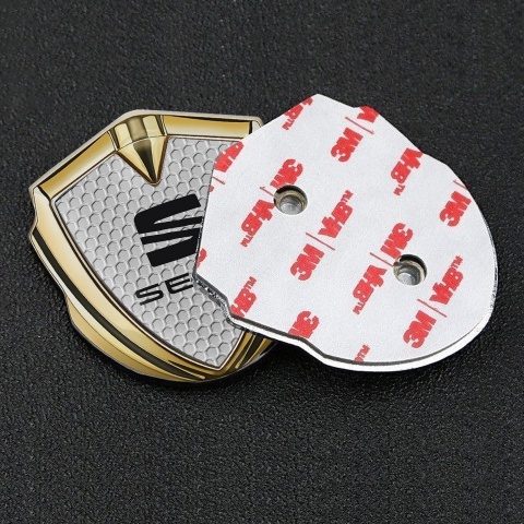 Seat 3D Car Metal Domed Emblem Gold Grey Honeycomb Clean Logo
