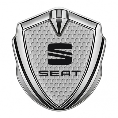 Seat 3D Car Metal Domed Emblem Silver Grey Honeycomb Clean Logo