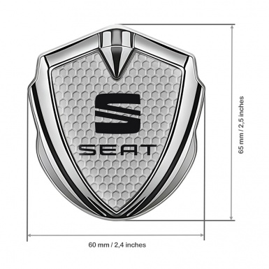 Seat 3D Car Metal Domed Emblem Silver Grey Honeycomb Clean Logo