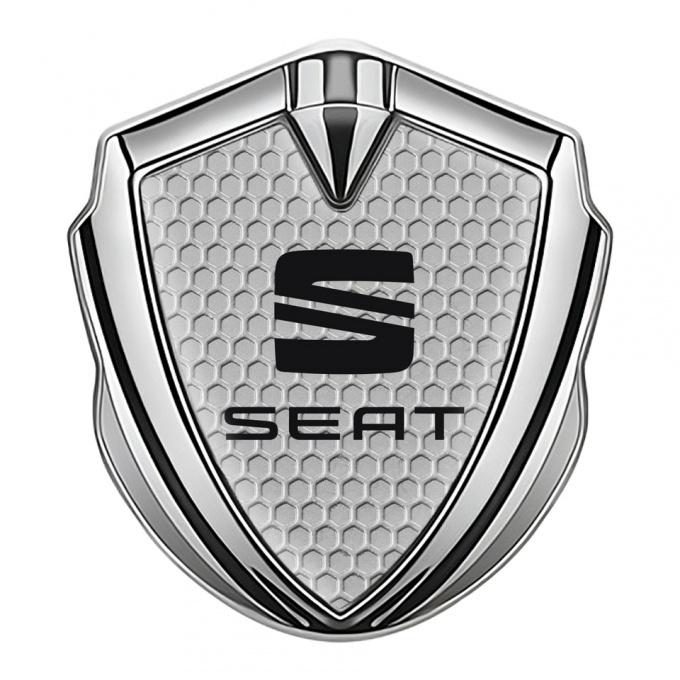 Seat 3D Car Metal Domed Emblem Silver Grey Honeycomb Clean Logo