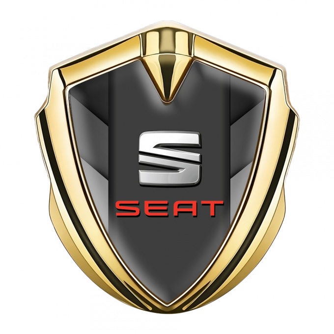 Seat Bodyside Badge Self Adhesive Gold Greyscale Plates Red Logo