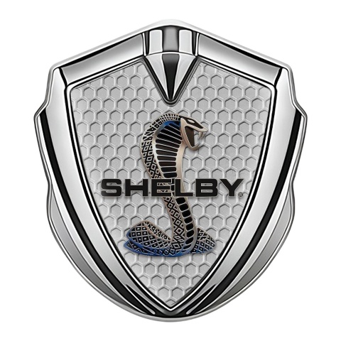 Ford Shelby Bodyside Domed Emblem Silver Grey Honeycomb Cobra Logo