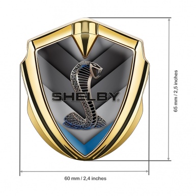 Ford Shelby Fender Emblem Badge Gold Blue V Shaped Facet Cobra Logo