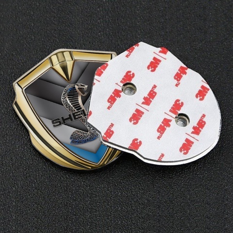 Ford Shelby Fender Emblem Badge Gold Blue V Shaped Facet Cobra Logo