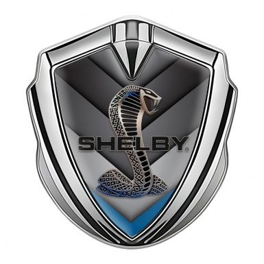 Ford Shelby Fender Emblem Badge Silver Blue V Shaped Facet Cobra Logo
