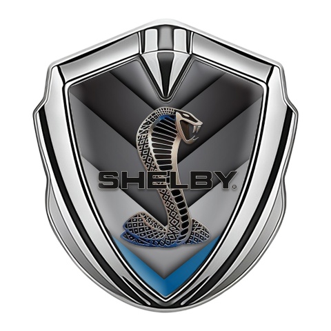 Ford Shelby Fender Emblem Badge Silver Blue V Shaped Facet Cobra Logo
