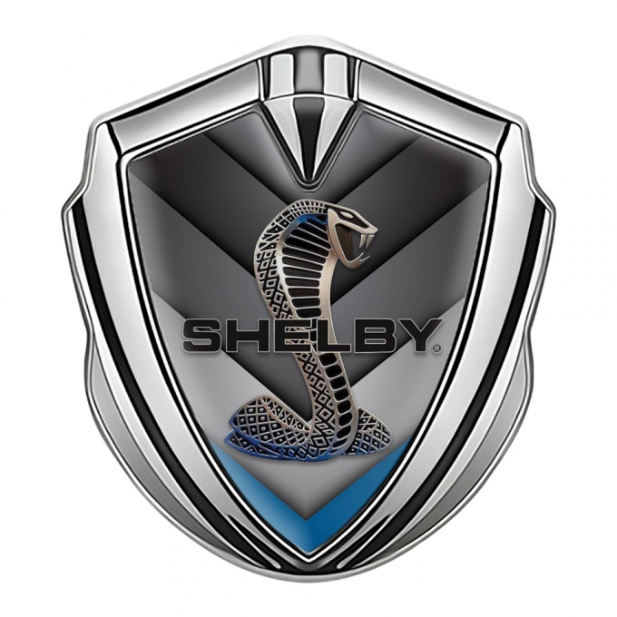 Ford Shelby Fender Emblem Badge Silver Blue V Shaped Facet Cobra Logo