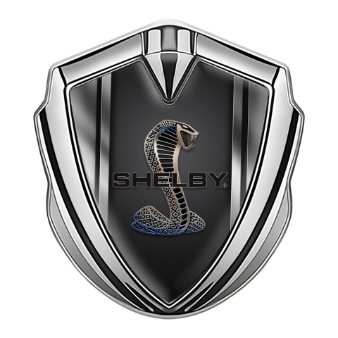 Ford Shelby Trunk Metal Emblem Badge Silver Metallic Bounds Cobra Motif