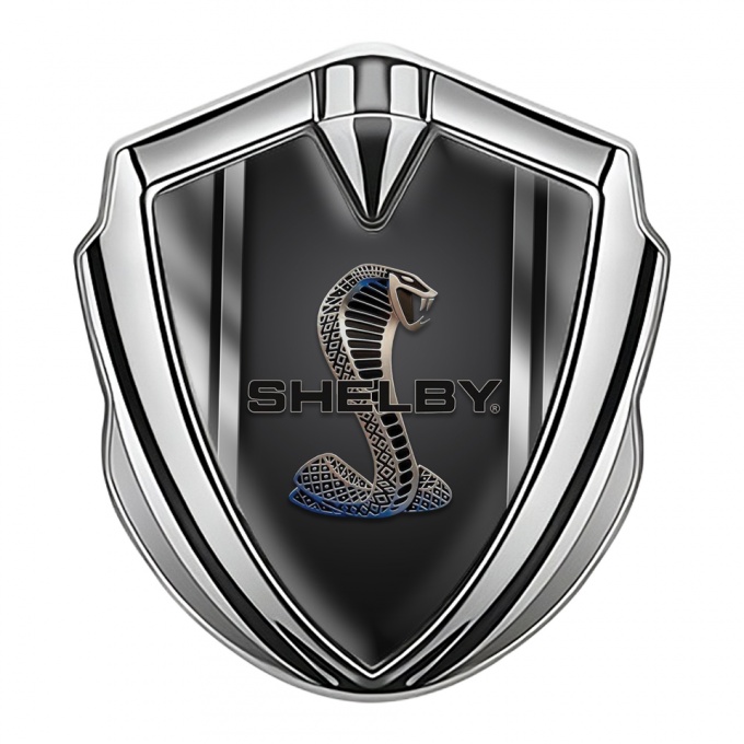 Ford Shelby Trunk Metal Emblem Badge Silver Metallic Bounds Cobra Motif