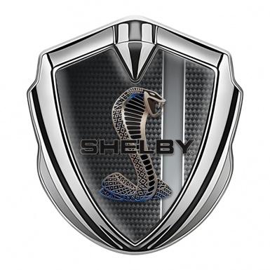 Ford Shelby 3D Car Metal Domed Badge Silver Dark Carbon Sport Stripe