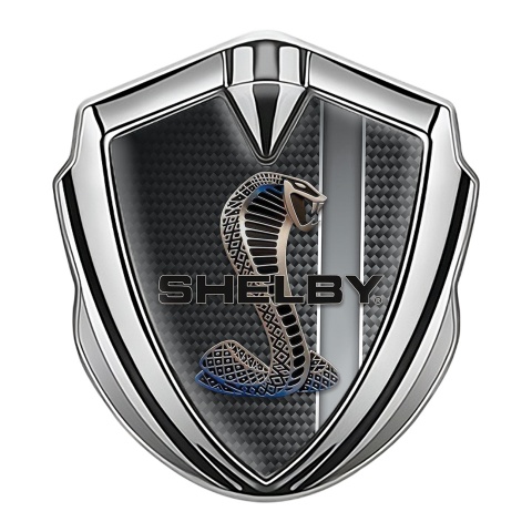 Ford Shelby 3D Car Metal Domed Badge Silver Dark Carbon Sport Stripe