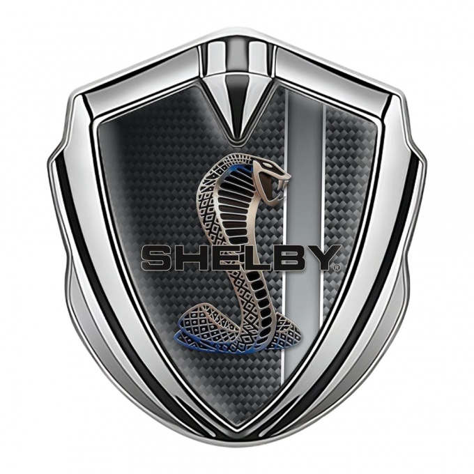 Ford Shelby 3D Car Metal Domed Badge Silver Dark Carbon Sport Stripe