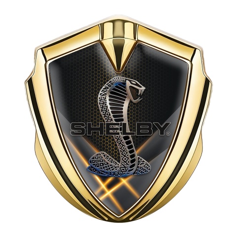 Ford Shelby 3D Car Metal Domed Emblem Gold Hex Orange Glow Edition