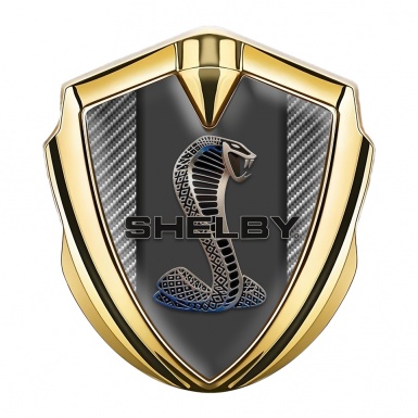 Ford Shelby Bodyside Domed Emblem Gold Light Carbon Base Cobra Logo