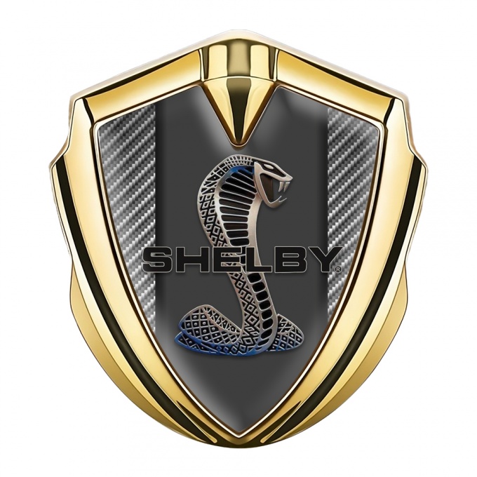 Ford Shelby Bodyside Domed Emblem Gold Light Carbon Base Cobra Logo