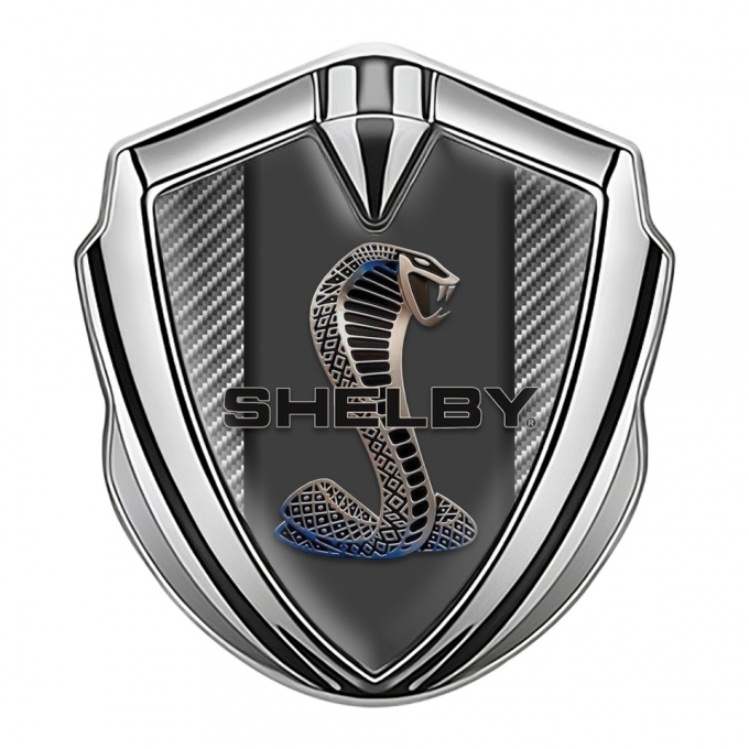 Ford Shelby Bodyside Domed Emblem Silver Light Carbon Base Cobra Logo