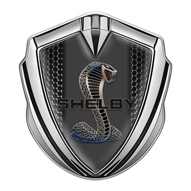Ford Shelby Fender Emblem Badge Silver Hex Grid Cobra Logo Motif