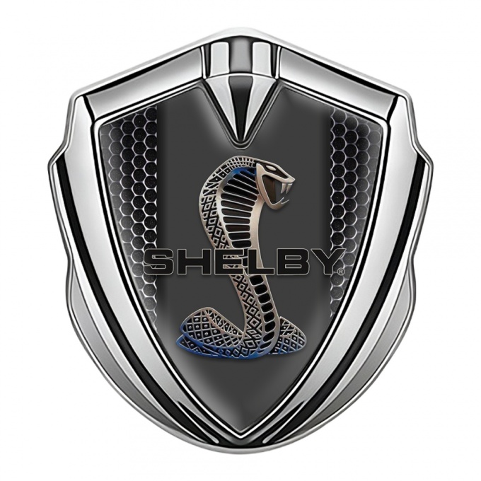 Ford Shelby Fender Emblem Badge Silver Hex Grid Cobra Logo Motif
