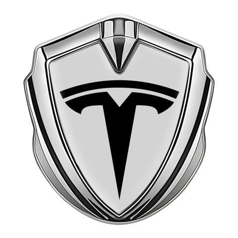 Tesla 3D Car Metal Domed Emblem Silver Light Grey Base Black Edition