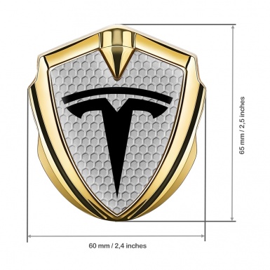 Tesla Bodyside Domed Emblem Gold Grey Honeycomb Base Black Motif