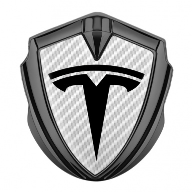 Tesla Bodyside Badge Self Adhesive Graphite White Carbon Base Black Motif