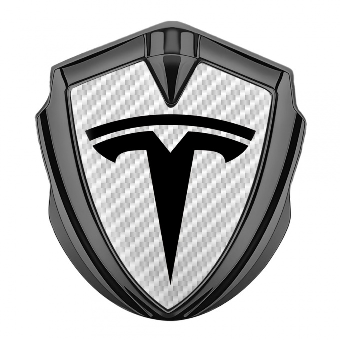 Tesla Bodyside Badge Self Adhesive Graphite White Carbon Base Black Motif